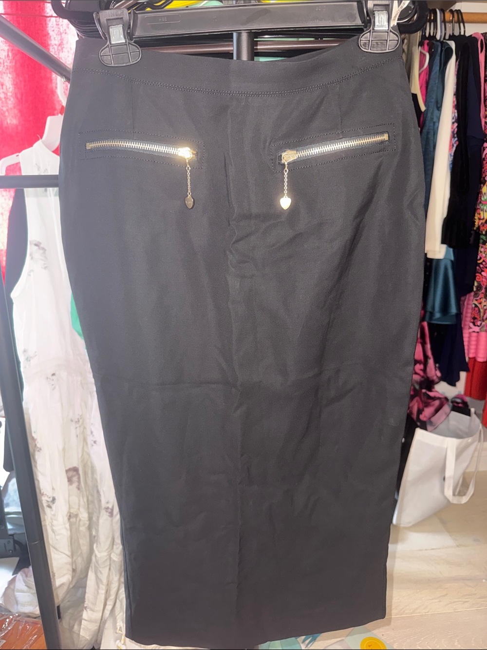 Twin-Set Black Pencil Skirt with Gold Zip Pulls